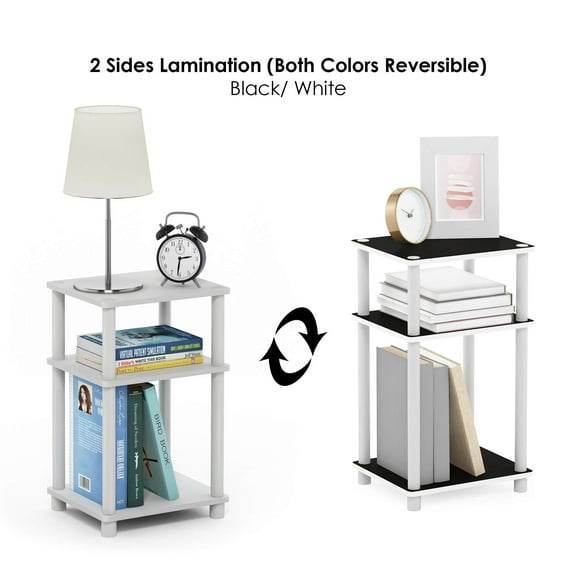Just 3-Tier Turn-N-Tube End Table Side Table Night Stand Bedside Table with Plastic Poles, 1-Pack, White(Espresso)White