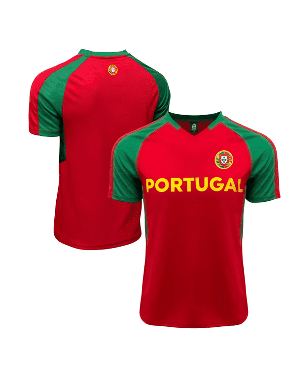 Just 4 Kicks Portugal Soccer Fan Jersey, Maroon/Green/Yellow, 100 percent Poly, YS-XL