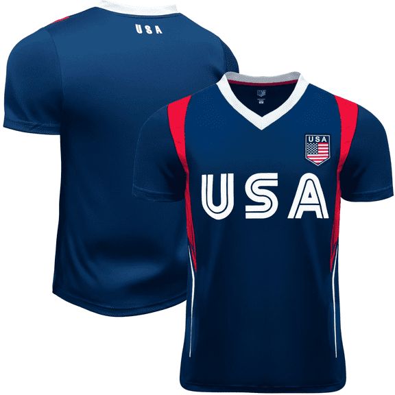 Just 4 Kicks Inc USA Flag Soccer Jersey, Navy/Red/White, Polyester, YXS-XL