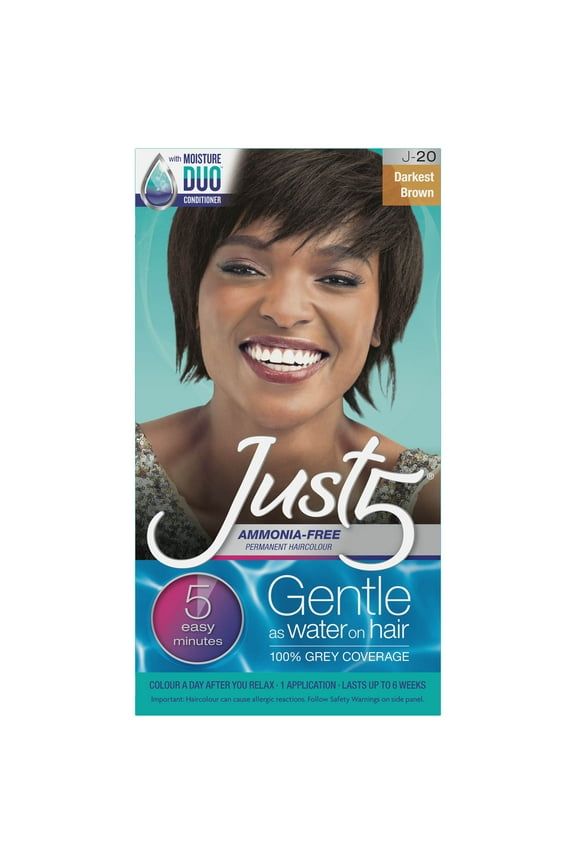 Women's Five Minute Permanent Hair Color, No Drip Formula, Shade J-20 Darkest Brown, 1 Pack