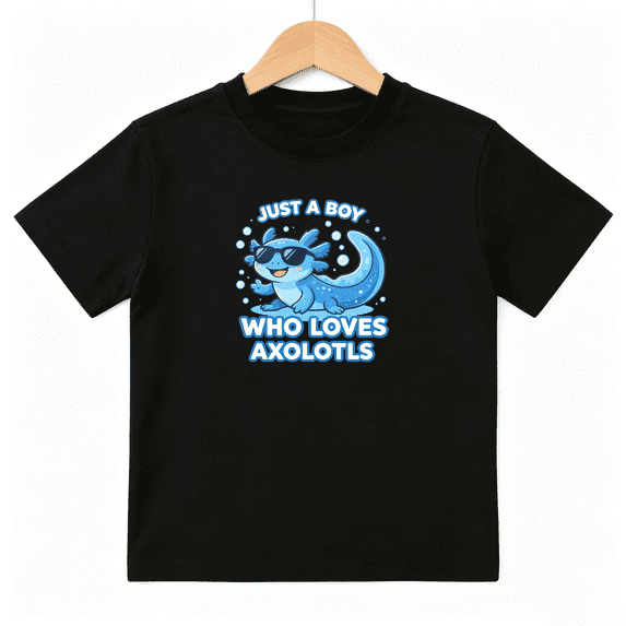 Just A Boy Loves Axolotls Boys Graphic Tees Cute Pet Kids T-Shirt 100% Cotton Short Sleeve Tops Ages 4-13Y