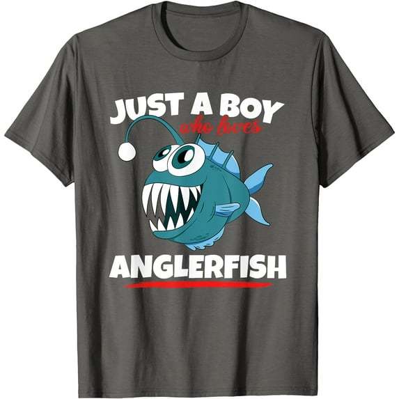 Just A Boy Who Loves Angler Fish Funny Fishing Anglerfish Unisex T-Shirt for Men Women Kids,Charcoal Color,Size M