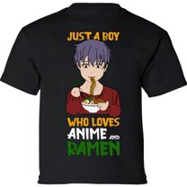 Just A Boy Who Loves Anime And Ramen Japanese Kawaii - XS S M L XL Kids Shirt Graphic Tee - Short Sleeve Boys Girls