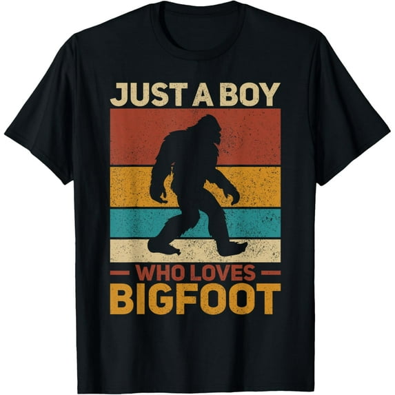 Just A Boy Who Loves Bigfoot Mens Big Foot Kids Sasquatch T-Shirt Shirts