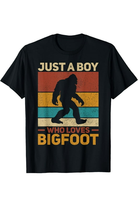 Just A Boy Who Loves Bigfoot Mens Big Foot Kids Sasquatch T-Shirt Shirts