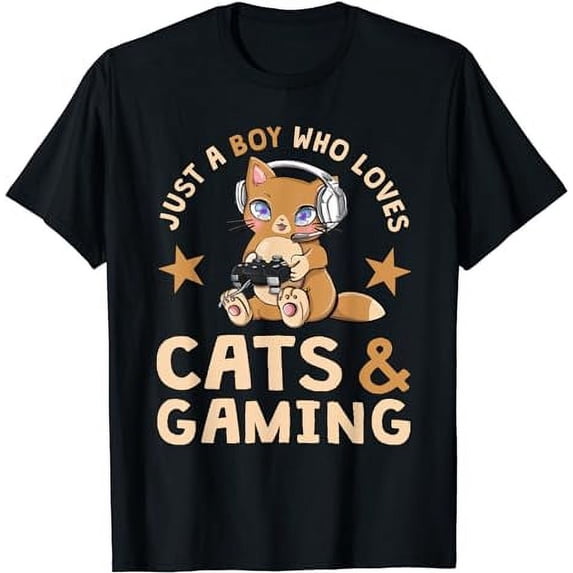Just A Boy Who Loves Cats And Gaming Cute Gamer Cat T-Shirt