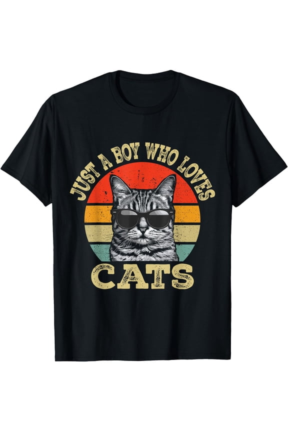 Just A Boy Who Loves Cats Boy Kid Cat Lover For Boys Vintage T-Shirt, Unisex T-Shirt