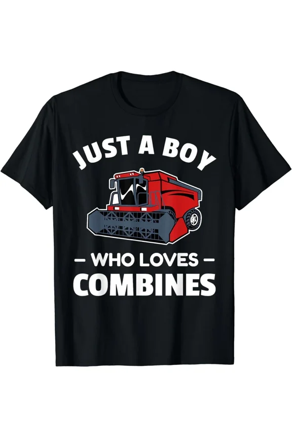 Just A Boy Who Loves Combines Farm Machine Tractor Driver Farming Unisex T-Shirt, S-5XL