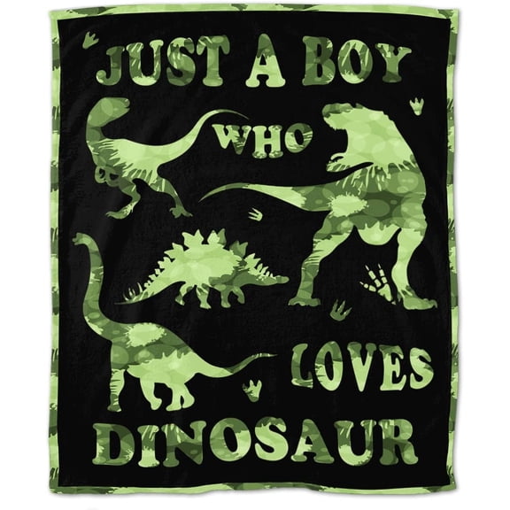 Just A Boy Who Loves Dinosaur Throw Blanket 50"X40" Soft Flannel Blankets for Bed Couch Plush Cozy Blanket for Adults Kids Micro Fleece Throws