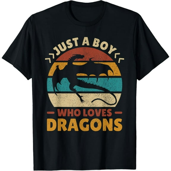 Just A Boy Who Loves Dragons Men Boys Kids Cute Retro Dragon T-Shirt