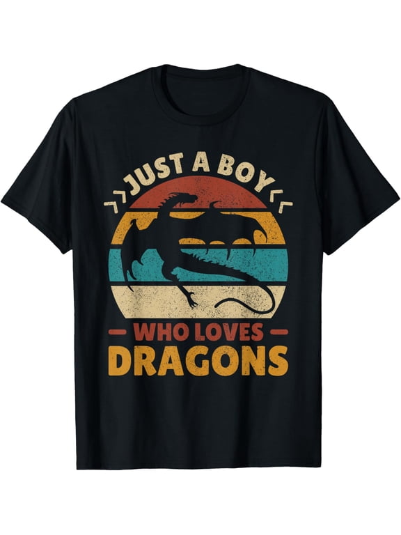 Just A Boy Who Loves Dragons Men Boys Kids Cute Retro Dragon T-Shirt