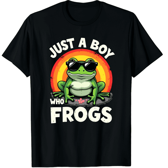 Just A Boy Who Loves Frogs Cool Frog Lover Graphic Black T-Shirt for Men and Women
