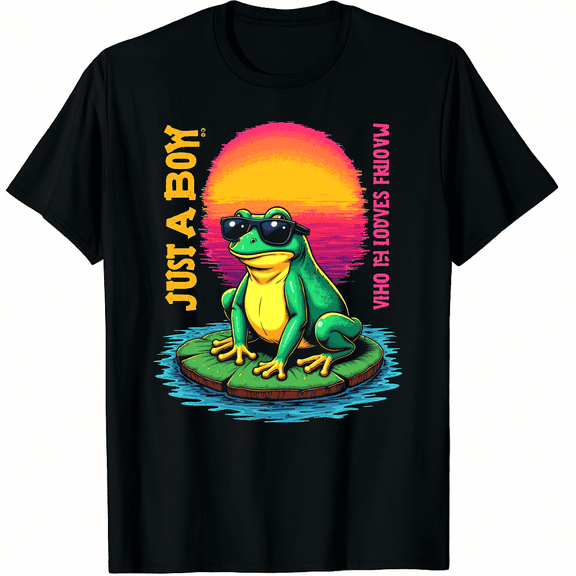 Just A Boy Who Loves Frogs Cool Frog Lover Graphic Black T-Shirt for Men and Women