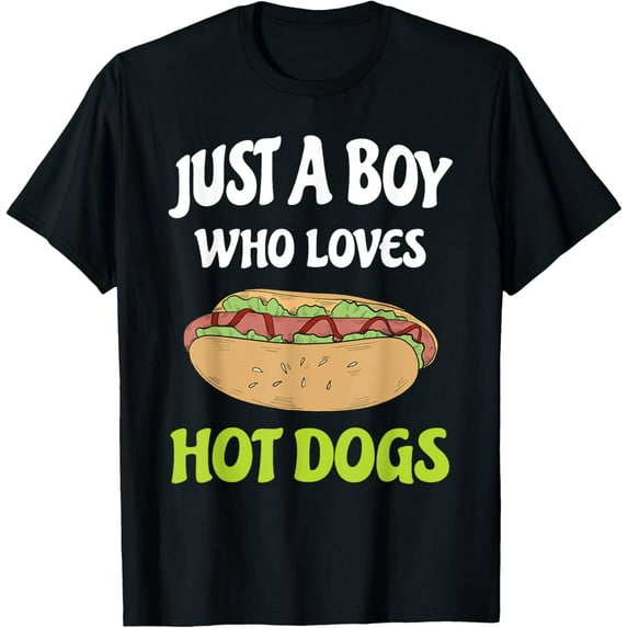 Just A Boy Who Loves Hot Dogs Funny Hot Dog Design Toddler T-ShirtMen's and women's short-sleeved pure cotton shirts