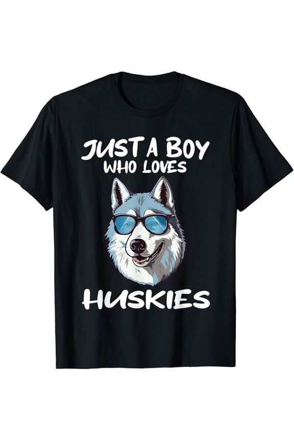 Just A Boy Who Loves Huskies Dog Animal T-Shirt