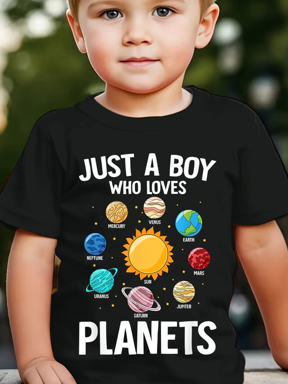 Just A Boy Who Loves Planets Solar System Graphic T Shirt For Boys Cute Space Lover Birthday Gift Unisex Short Sleeve Cotton Tee