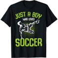 thumbnail image 1 of Just A Boy Who Loves Soccer Player Boys Kids T-Shirt Black Large, 1 of 4