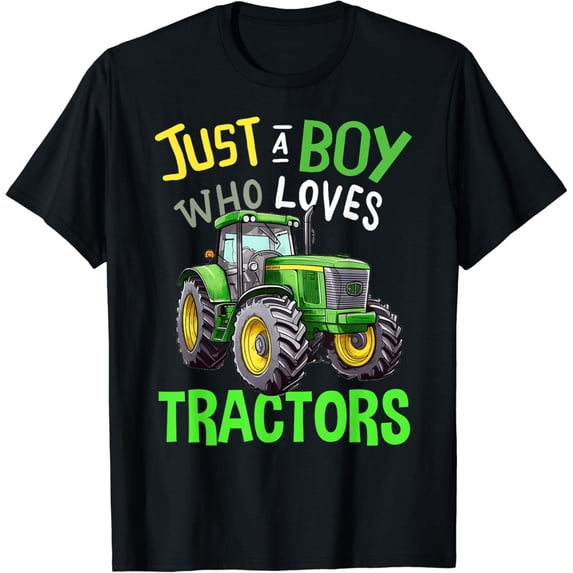 Just A Boy Who Loves Tractors Green Farm Tractor Trucks T-Shirt