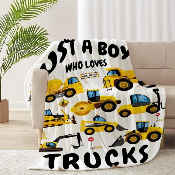 Just A Boy Who Loves Trucks Flannel Lightweight Blankets Quilt Plush Fleece Soft Bedding Throw Blanket for Couch and Bed 40"x30" for Pet