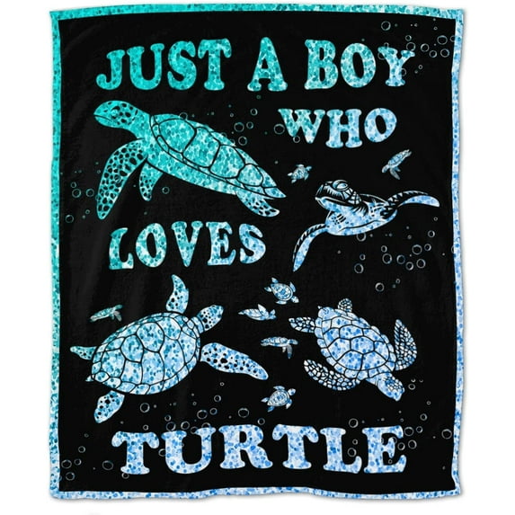 Just A Boy Who Loves Turtle Throw Blanket 60"X50" Soft Flannel Blankets for Bed Couch Plush Cozy Blanket for Adults Kids Micro Fleece Throws