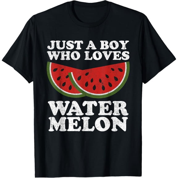 Just A Boy Who Loves Watermelon Summer Funny Retro Cute T-Shirt