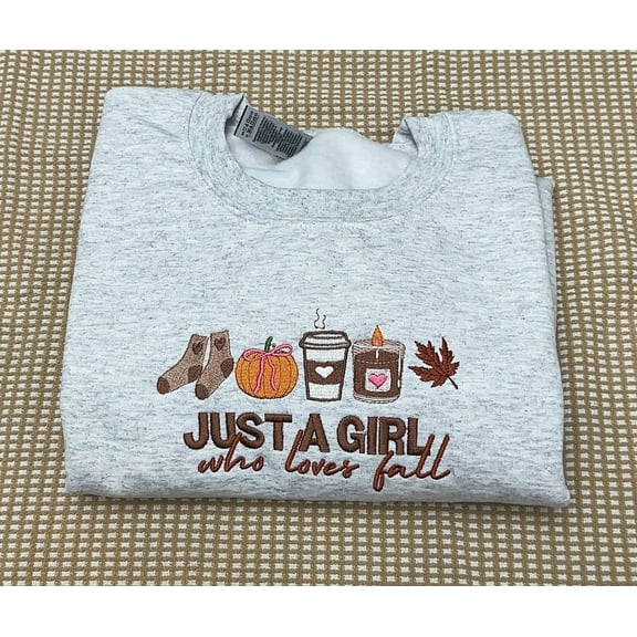 Just A Gir Who Loves Fall Embroidered Sweatshirt