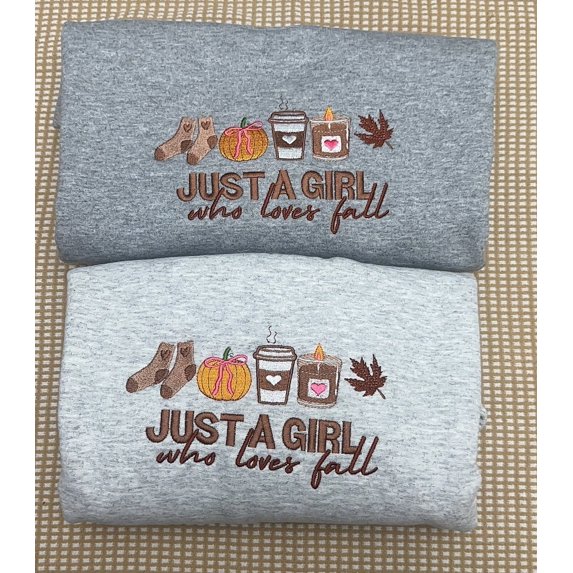 Just A Gir Who Loves Fall Embroidered Sweatshirt