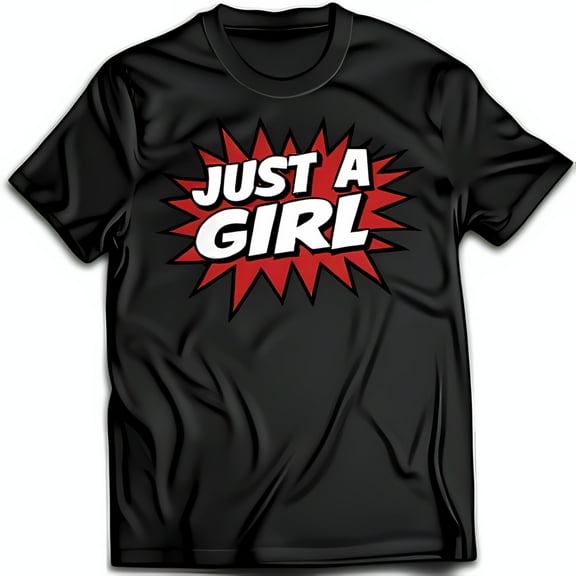 Just A Girl Black T-Shirt with Bold Red Graphic Standard Fit