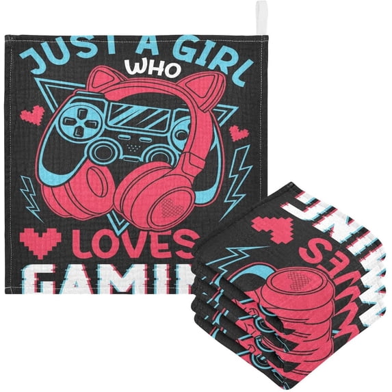 Just A Girl Gaming Baby Muslin Washcloths Soft Absorbent Face Towel, Cute Video Gamepad Console Burp Cloths Cotton Bath Wipes 5 PCS Infant Wash Cloth for Newborn Boys Girls 12x12 inches