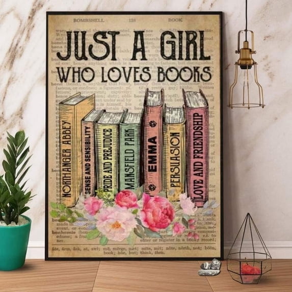 Just A Girl Who Love Books Flowers Retro Metal Signs Vintage Signs Aluminum Sign for Outdoor Garden Kitchen Home Cafe Bar 6x8 Inch