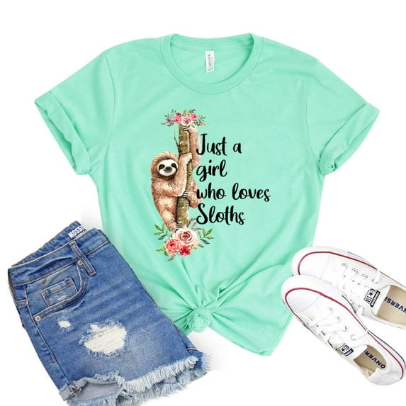 Just A Girl Who Love Sloths T-shirt Animal Lover Shirt Lazy Sloth Tshirt Women's Sleeping Gift Eat Sleep Repeat Shirts