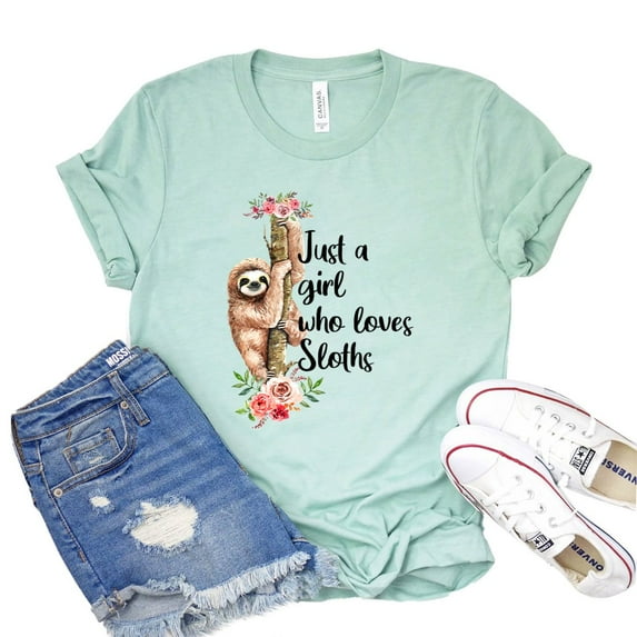 Just A Girl Who Love Sloths T-shirt Animal Lover Shirt Lazy Sloth Tshirt Women's Sleeping Gift Eat Sleep Repeat Shirts