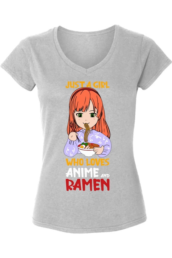 Just A Girl Who Loves Anime And Ramen V-neck T-Shirt for Women - S M L XL 2XL Graphic Tee - Funny Anime Clothes Gift Womens