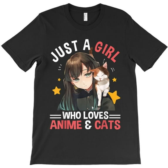 Just A Girl Who Loves Anime & Cats Kawaii Themed Gift for a Teenager H37327 Unisex T-Shirt, Up to 5XL Available