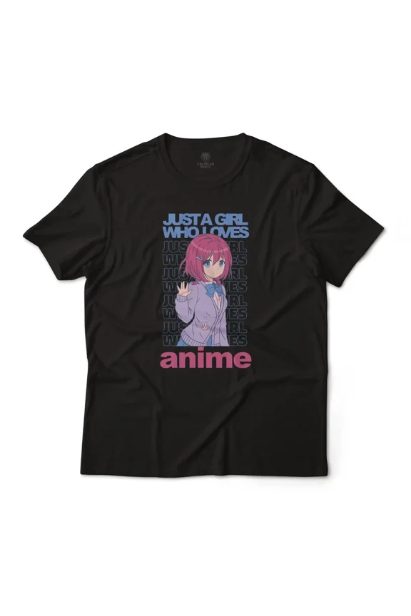 Just A Girl Who Loves Anime Weeb Art Graphic Lightweight Cotton Unisex T-Shirt, up to Size 5XL