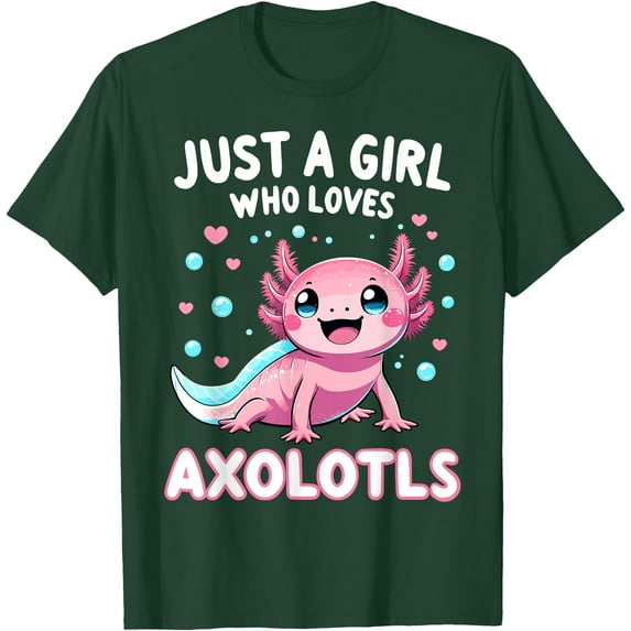 Just A Girl Who Loves Axolotls Kawaii Softstyle Unisex T-Shirt for Men Women Kids Toddler,Forest Green Color,Size M