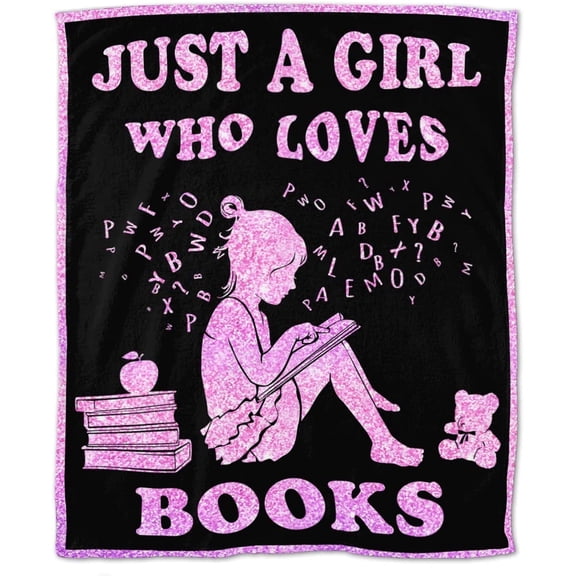 Just A Girl Who Loves Book Throw Blanket 50"X40" Soft Flannel Blankets for Bed Couch Plush Cozy Blanket for Adults Kids Micro Fleece Throws