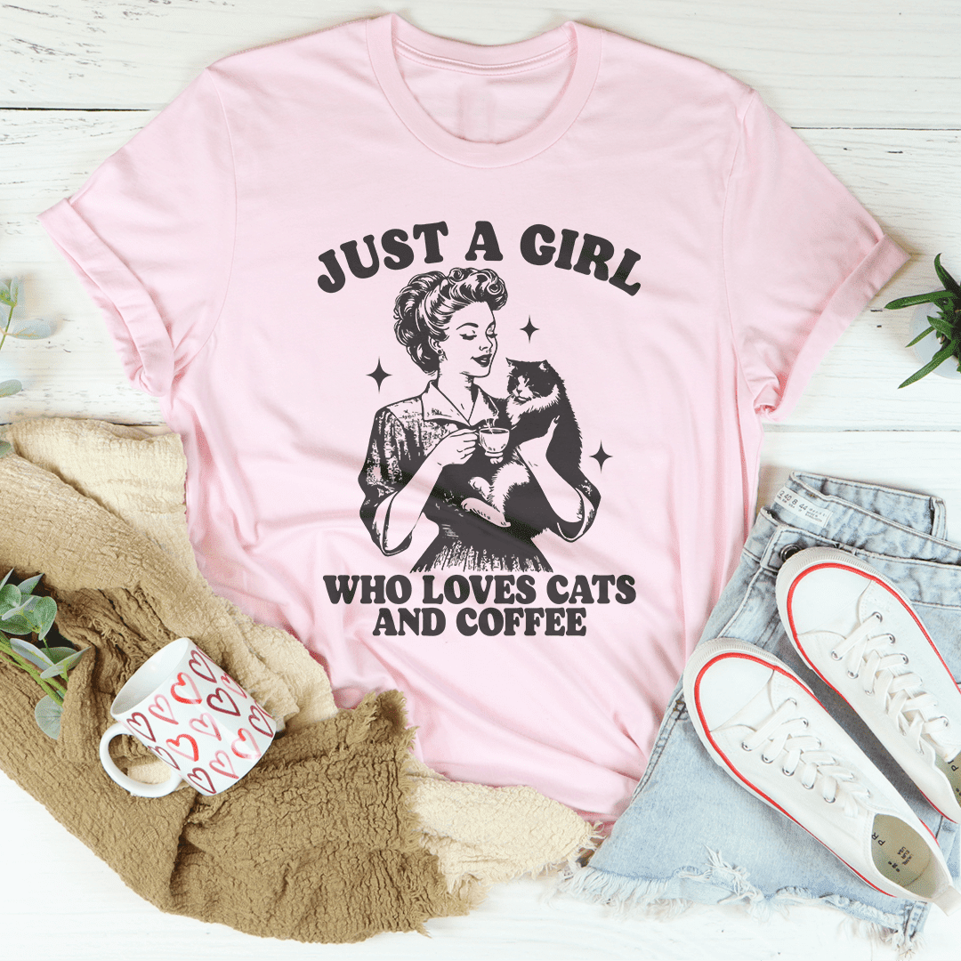 Just A Girl Who Loves Cats And Coffee Tee Athletic Heather S Peachy ...