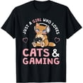 thumbnail image 1 of Just A Girl Who Loves Cats And Gaming Cute Gamer Softstyle Unisex T-Shirt,Black Color,Size 3XL, 1 of 5