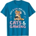 thumbnail image 1 of Just A Girl Who Loves Cats And Gaming Cute Gamer Softstyle Unisex T-Shirt,Sapphire Color,Size 2XL, 1 of 5