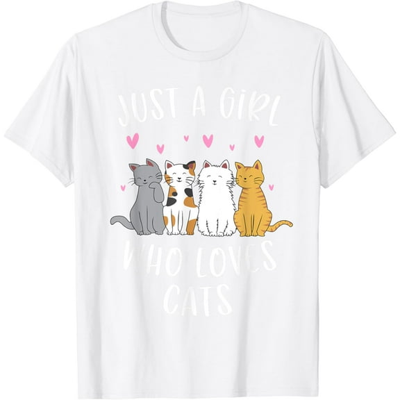 Just A Girl Who Loves Cats Cute Cat Lover T-Shirt100% cotton