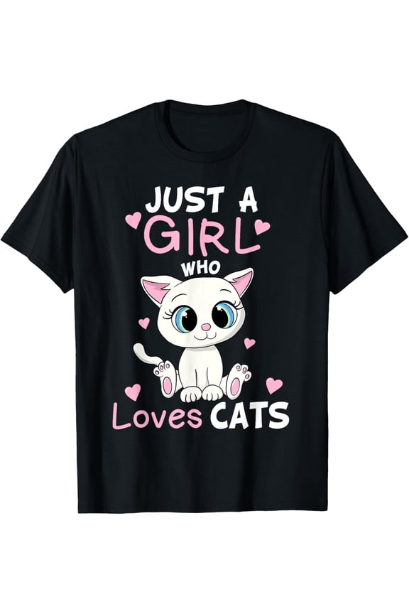 Just A Girl Who Loves Cats Funny Cute Kitten Lover Cat Gift T-ShirtMen and women, White Black T-shirt, size: Extra large S-1285XL