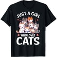 thumbnail image 1 of Just A Girl Who Loves Cats I Meow I Kitty I Cat T-ShirtMen and women, White Black T-shirt, size: Extra large S-1287XL, 1 of 4