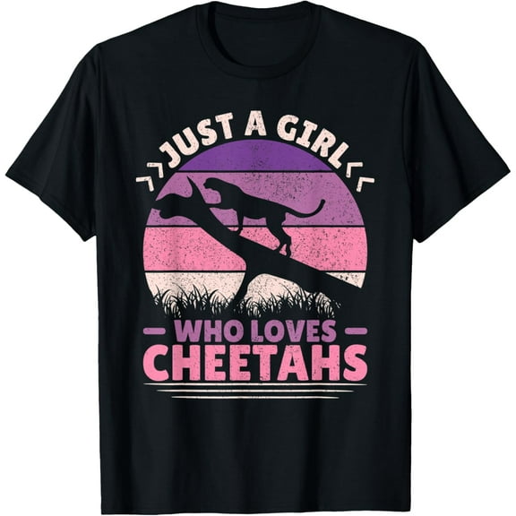Just A Girl Who Loves Cheetahs African Animal Lover Cheetah T-ShirtMen and women, Black T-shirt, size: Extra large S-4XL
