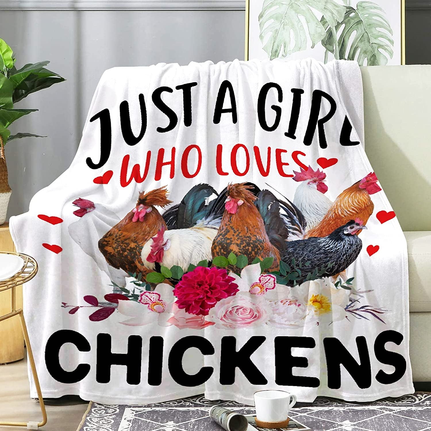 Just A Girl Who Loves Chicken Blanket,Flannel Throw Blanket Ultra Soft Micro Lightweight Flannel Blanket Bed Couch Living Room All-Season 80"x60"