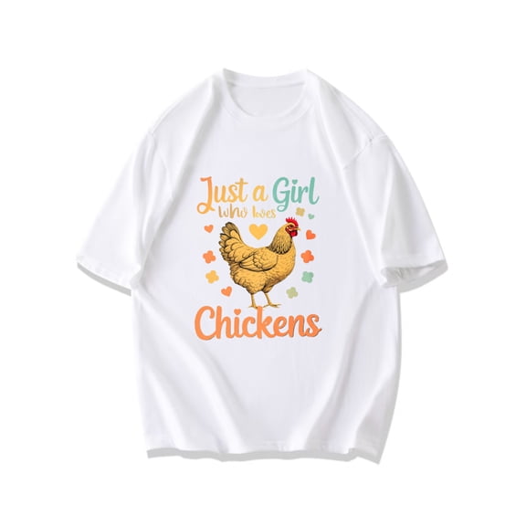 Just A Girl Who Loves Chickens T Shirt Black Chicken And Hearts Print For Farm Animal Lovers Casual Wear