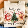 thumbnail image 1 of Just A Girl Who Loves Christmas Sweatshirt, Coquette Girly Holiday Pullover, Hot Cocoa Candy Cane Gingerbread Xmas Sweatshirt, 1 of 5