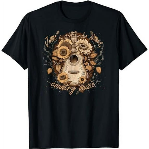 Just A Girl Who Loves Country Music - Cute Cowgirl Guitar T-Shirt