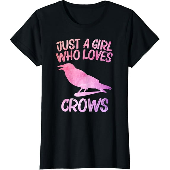 Just A Girl Who Loves Crows Gift For Women Raven Bird T-ShirtMen's and women's gift, black and white T-shirt, size: Extra large S-4XL