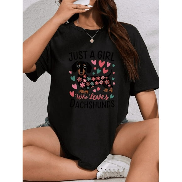 Just A Girl Who Loves Dachshunds a Cute Dog Mom and Pet Owner Gift T-Shirt, for men & women, up to size 5XL.